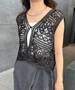 【美品】Ameri アメリヴィンテージ レースベスト　ジレ ブラック 未使用 夏 Ameri VINTAGE - AMERI レースワークポケットベストの通販 by