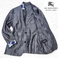 【美品】バーバリーブラックレーベル テーラードジャケット リネン ブルー バーバリー ブラックレーベルBURBERRY BLACK LABEL リネン