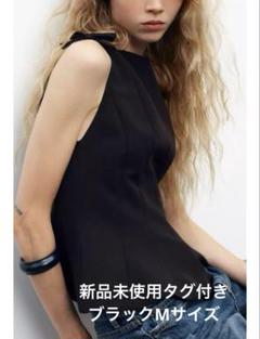 完売品 ZARA ぺプラムリボントップス M新品タグ付き　ブラック 完売品ZARA ぺプラムリボントップス M新品タグ付き ブラック
