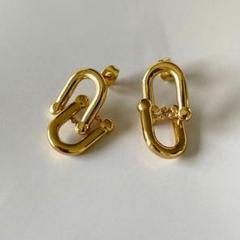 ピアス　チェーン　Uチェーン　ステンレス　gold　ダブル　２連のサムネイル