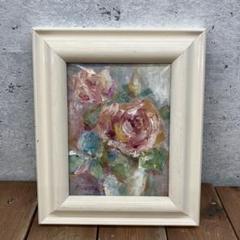 メルカリ  絵画　絵　額付き (白）油絵　uF6-050303　花（ばら） メルカリ 絵画 絵 額付き (白）油絵 uF6-050303 花（ばら