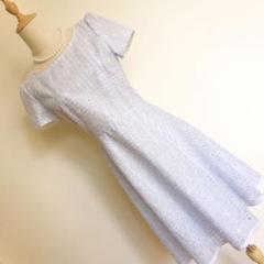 新品同様 レッセパッセ 花柄 チェックレース フレアワンピース 半袖 水色
