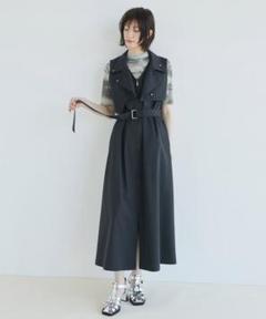 ノースリーブシャツワンピース 黒 ベルト付きのサムネイル