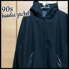 90s 古着 スナップボタン フーディージャケットブラック L～XL