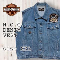 ハーレーダビッドソン HOG デニムベスト ピンバッチ有 ブルーUSA企画XXL