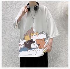 夏服 Tシャツ メンズ 半袖 XL ラウンドネック 猫ロゴ ゆったり 春夏