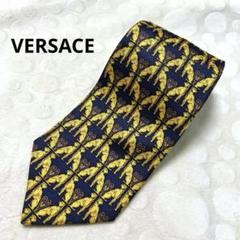 ヴェルサーチ VERSACE スカーフ柄 シルクネクタイ ネイビー ゴールド