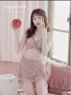 Sugar  スカート付き2way ギンガムチェック柄 クロスビキニ 3点セット スカート付き2way ギンガムチェック柄 クロスビキニ 3点セット Sugar