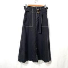 ドレスキップ p6 Aライン ロングスカート ブラック ベルト付 台形シルエット