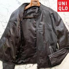 【希少】OLD UNIQLO (XL) 羊革 テーラードジャケット 黒 Y2K 極美品】UNIQLO ユニクロ感動ジャケット ブラック XLサイズ 伸縮