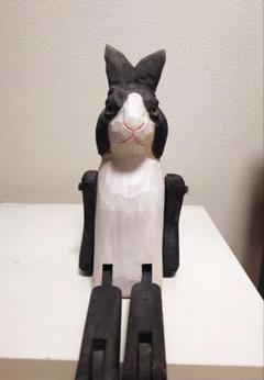 ウッドアニマルトイ ラビット うさぎ 特大 置物 ウサギ 白黒 巨大 可動式