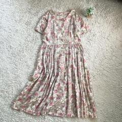 花柄フレアワンピース 総柄 前開きボタン くすみカラー レトロ 上品 お洒落