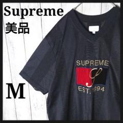 【極美品】シュプリーム　ゴールド　ベロア　刺繍ロゴ　半袖　メッシュ　Tシャツ