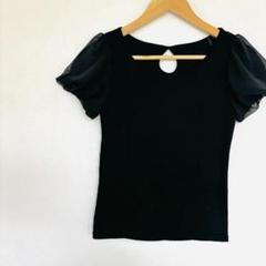 バルーンシアー半袖Tシャツ　M　黒ブラック　シンプル　大人可愛い　フェミニン