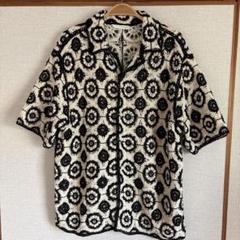 ZARA ザラ 生成り&黒 花柄 モチーフ クロシェ レースシャツ L