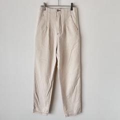 アークレーブ ハイウエストタックパンツ 白 キャンバス ナチュラルストレート
