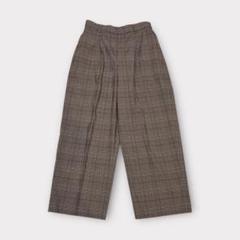 タックパンツ　ワイドパンツ　カジュアルパンツ　美品　グレンチェック柄　ブラウン