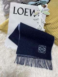 LOEWE ネイビー マフラー LOEWE】ロエベ バイカラー スカーフ/マフラー ウール カシミア