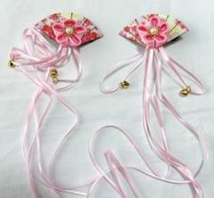 2個セット ヘアクリップ 髪飾り 扇型 花 ピンク