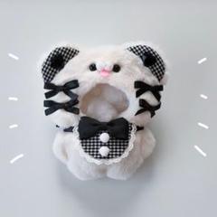 品多く ちびぐるみ 黒 オフホワイト×ブラック くま 11cm ぬい服 クラフト・布製品