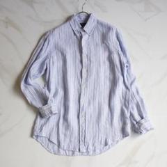 RALPH LAUREN リネン長袖シャツ Lサイズ ストライプ ポニー刺繡