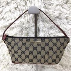 美品 GUCCI アクセサリーポーチ GG柄 レッド ブラウン ハンドバッグ 美品・希少色】GUCCI グッチ アクセサリーポーチ GGキャンバス