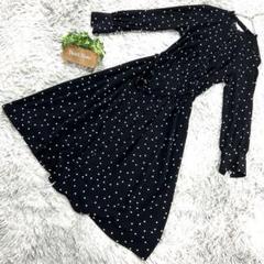 美品❗️【HusHusH】ドット柄ノーカラーロングシャツワンピース (M) 黒