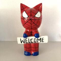 ねこ　スパイダーマン風　welcome ウェルカムボード　置物