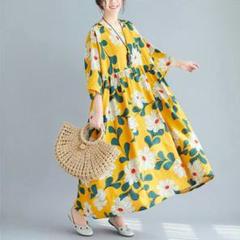 女性大人気新品ゆったりレディース花柄綿素材ロングワンピース