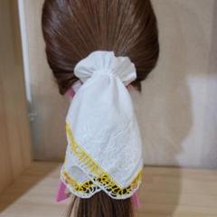 ヴィンテージ ドイリー リメイク シュシュ 刺繍ハンカチ リメイク ヘアアクセ