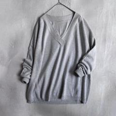 【超美品！】Deuxieme Classe スムースニット　Vネック グレー 洗えるストレッチニット・Vネック （チャコールグレー） -WWS