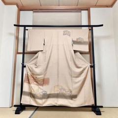 訪問着 松竹梅 屏風に御所車や花草模様 金彩 丁子茶色 PK-1014 訪問着 松竹梅 屏風に御所車や花草模様 金彩 丁子茶色 PK-1014