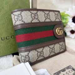 現行 未使用級 付属品完備 グッチ 折り財布 オフィディア マーモント GG