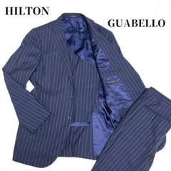 ◎美品 高級HILTON グアベロ 濃紺 ストライプ スーツ AB6 シルク混1 ◎美品 高級HILTON グアベロ 濃紺 ストライプ スーツ AB6 シルク