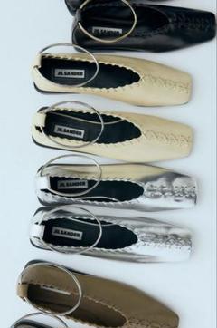 JIL SANDER ポインテッドトゥメタルリングレザーバレエシューズ JIL SANDER ジルサンダー ポインテッドトゥメタルリングレザー