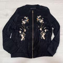 美品 ZARA WOMAN 梅ウグイス刺繍ジャケット スカジャン レディース L く*様 【ZARA WOMAN】スカジャン 和柄 刺繍 梅とウグイス M