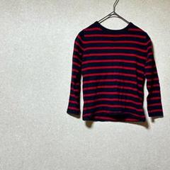 H&M キッズ 110 綿100％厚手長袖トップス 赤黒 ボーダー 秋冬