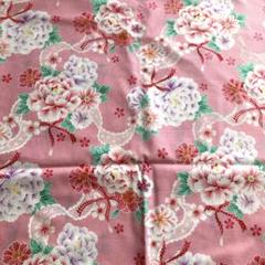 レース　リボン　花柄　桜　ラメ入り　ピンク布地　ハギレ