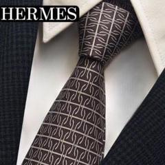 極美品✨HERMES ネクタイ エルメス ネイビー シルク パターン柄