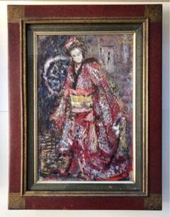 真作保証 田村孝之介 油彩8号 人形画 大地堂豪華額装 高島屋美術