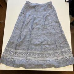 マドモアゼルノンノン リネン 刺繍 ロング フレア スカート L