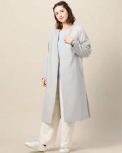 美品　ビューティー&ユース　ビーバーノーカラーロングコート　ネイビー　М BEAUTY&YOUTH UNITED ARROWS（ビューティーアンドユース