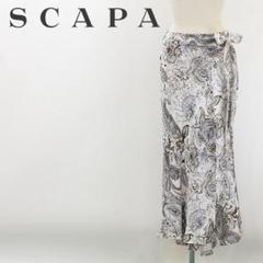 B6437■SCAPA スキャパ 総柄 リネン ラップ風 ロング スカート 38