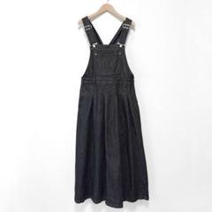 美品 RAGEBLUE サスペンダー付きプリーツデニムジャンスカ フレア 黒