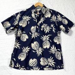 美品 USA製 デュークカハナモク 東洋 アロハシャツ パイナップル柄 ネイビー