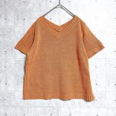 【TRANS WORK】コットンニットトップス (L) 半袖 Vネック オレンジ