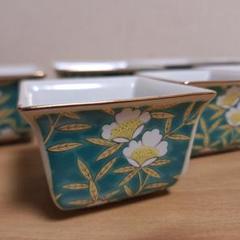 第一陶器 明宝窯 緑彩山茶花 茶器揃 小鉢 急須 カップ 金彩 色絵