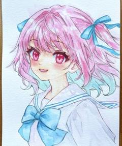 手描きアナログイラスト(そばかす少女) オリジナル/コピック】そばかす女の子描いてみた【季節外れ