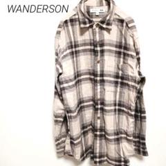 UNIQLO WANDERSON ベージュと黒のチェック柄長袖シャツ Mサイズ