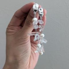 さざれ石 淡水パール ピアス 天然石 ニュアンス シルバー アシンメトリー